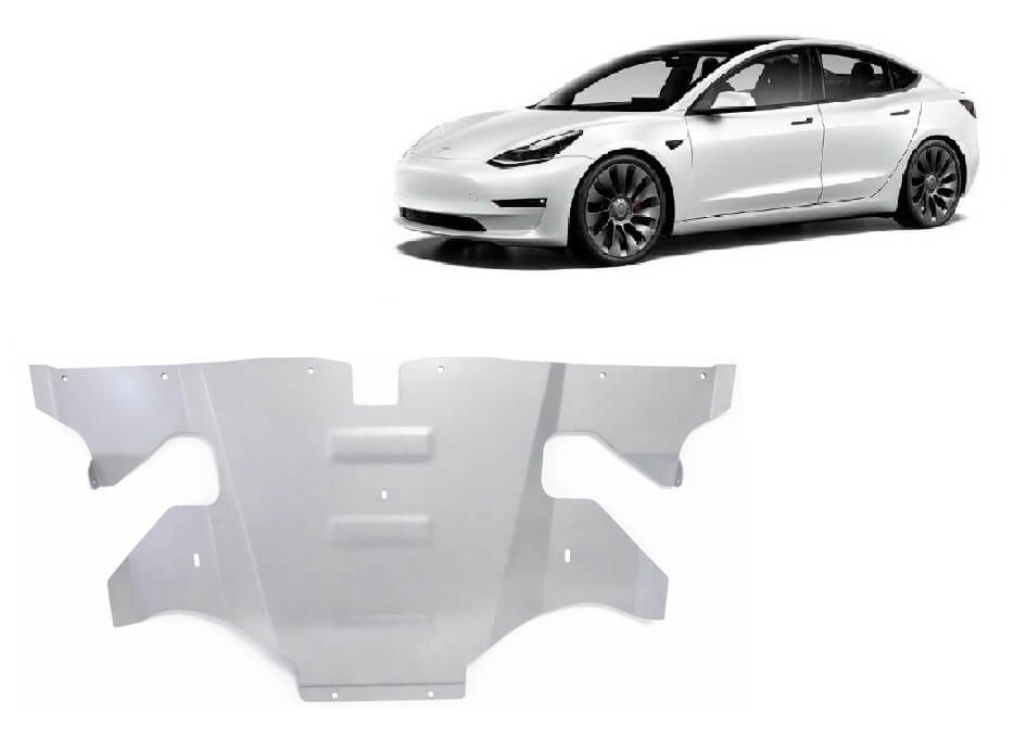 Pohjapanssari Tesla Model 3 (2017➟), takasähkömoottori, alumiinia