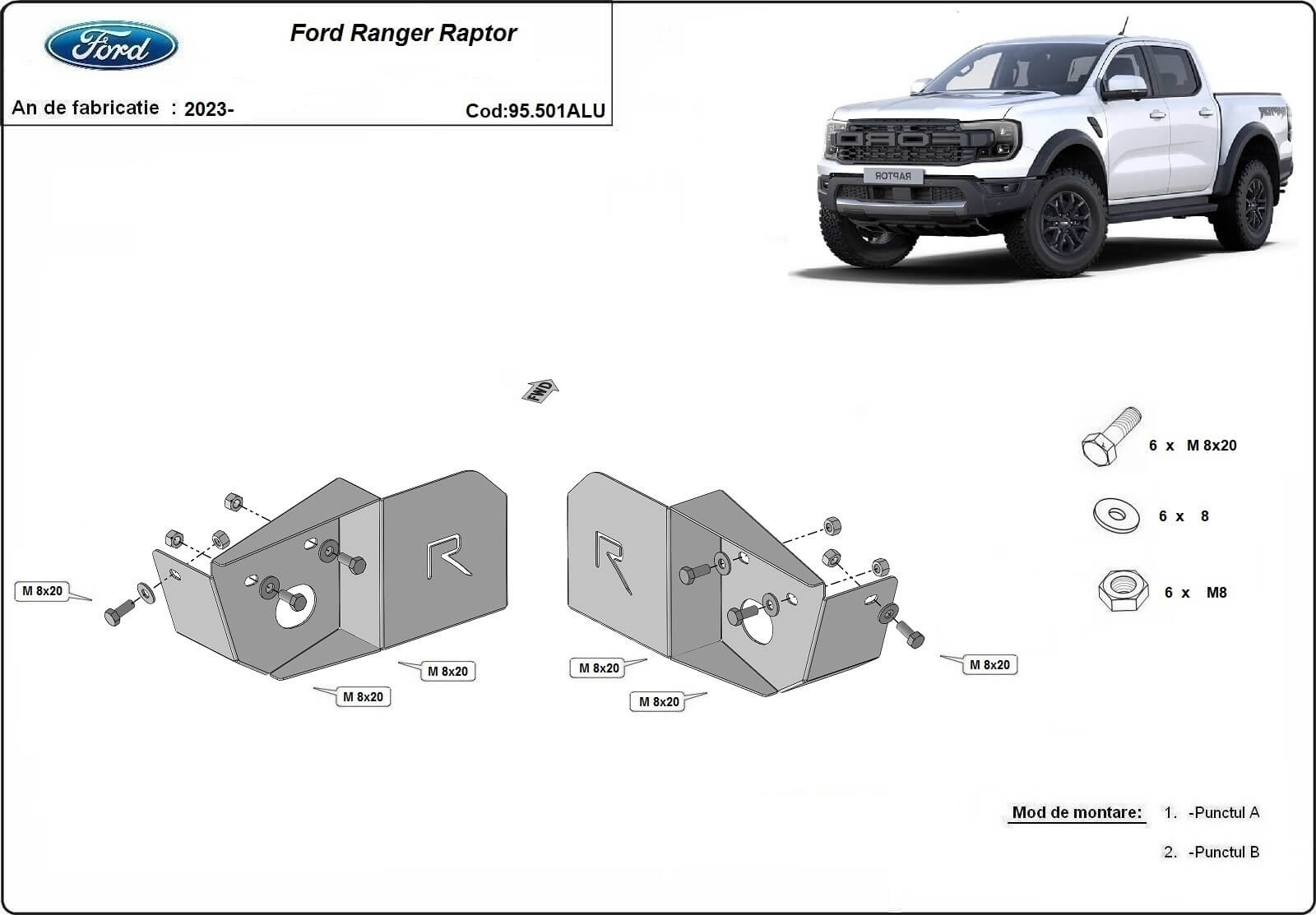 Pohjapanssari Ford Ranger Raptor (2023 ), , alumiinia - 169,00 EUR 💙