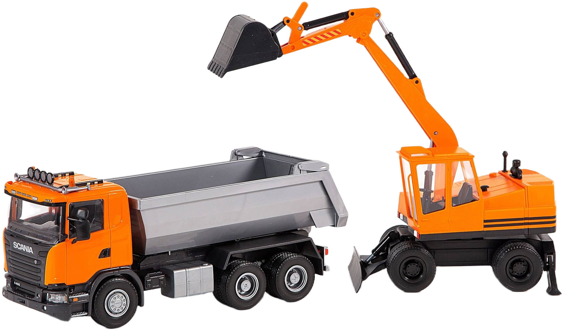 Scania G490 maansiirtorekka kaivinkoneella 1:25, Emek