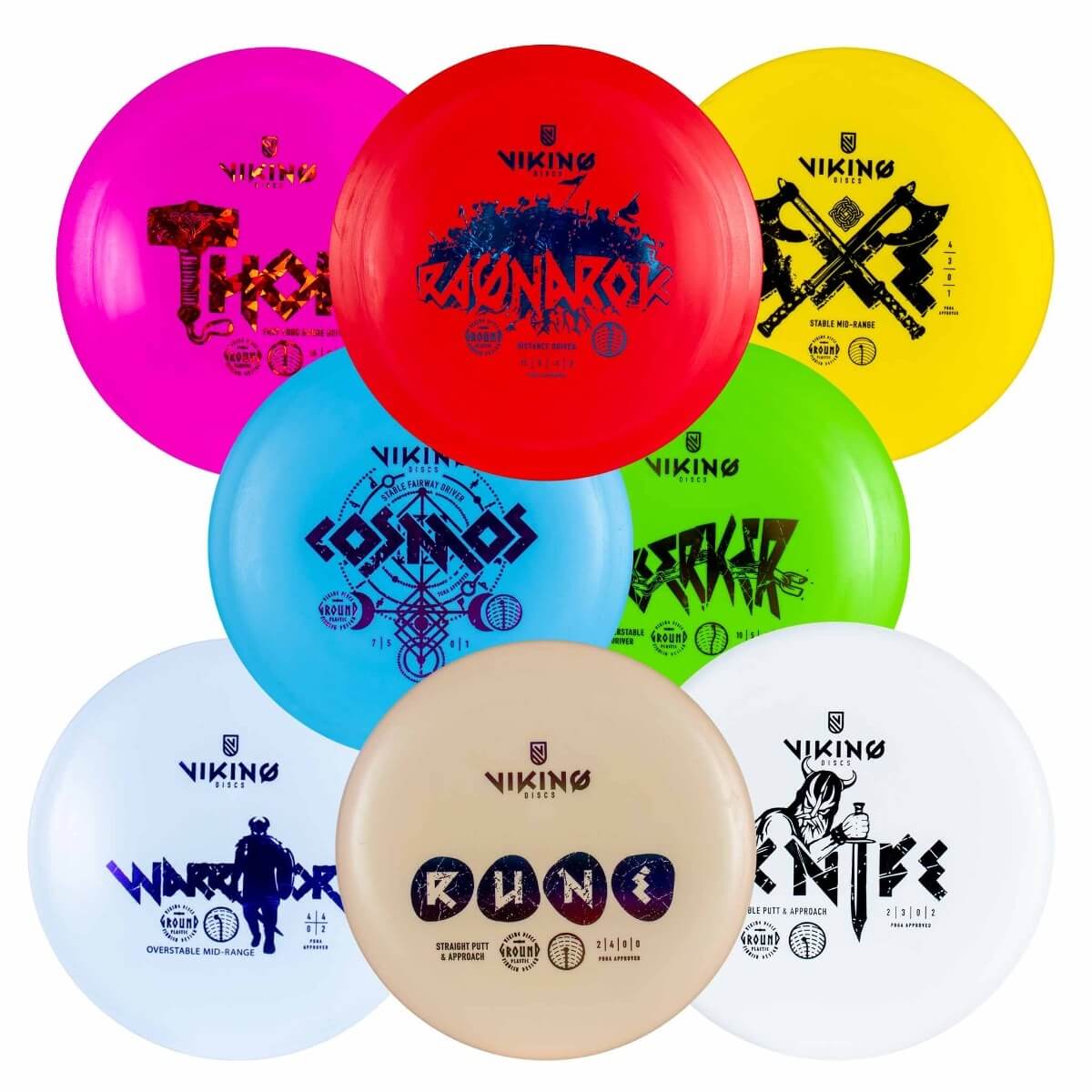 Frisbeegolfkiekkosetti Ground, 8 kiekkoa, Viking Discs
