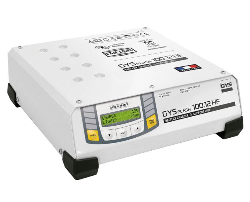 Akkulaturi / varavirtalähde Gysflash 100-12HF, GYS 2,5 m kaapeleilla