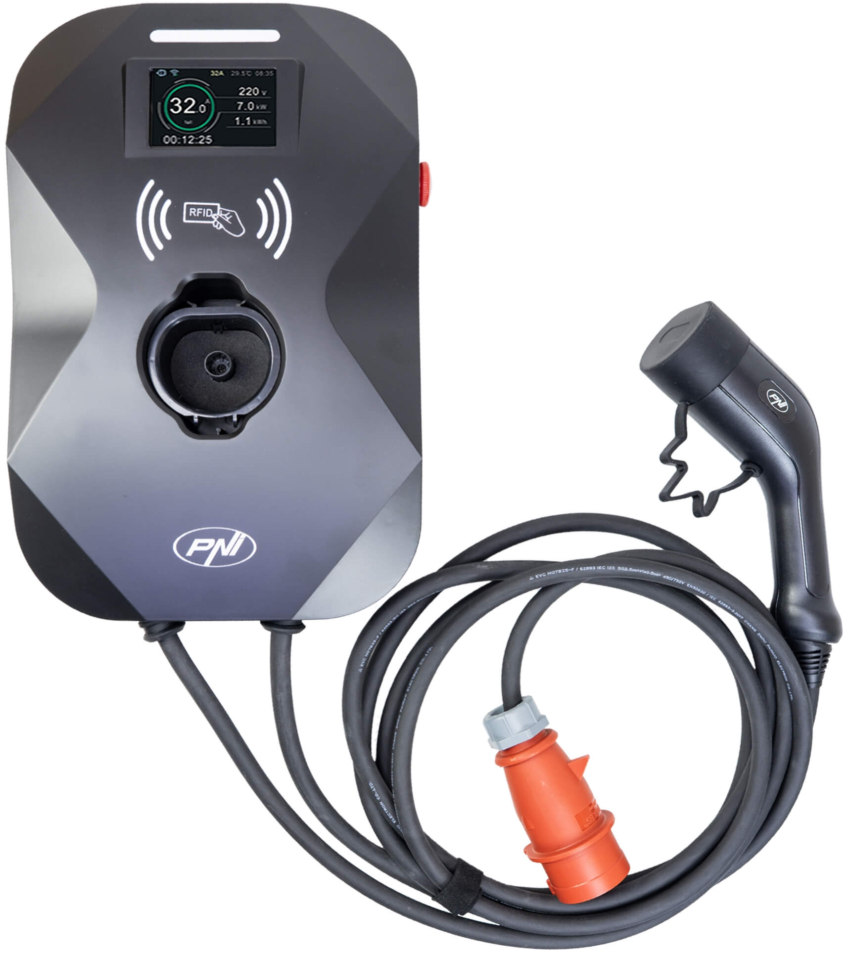 Sähköauton laturi 5 m | 3-vaihe | 11 kW | Type 2, PNI