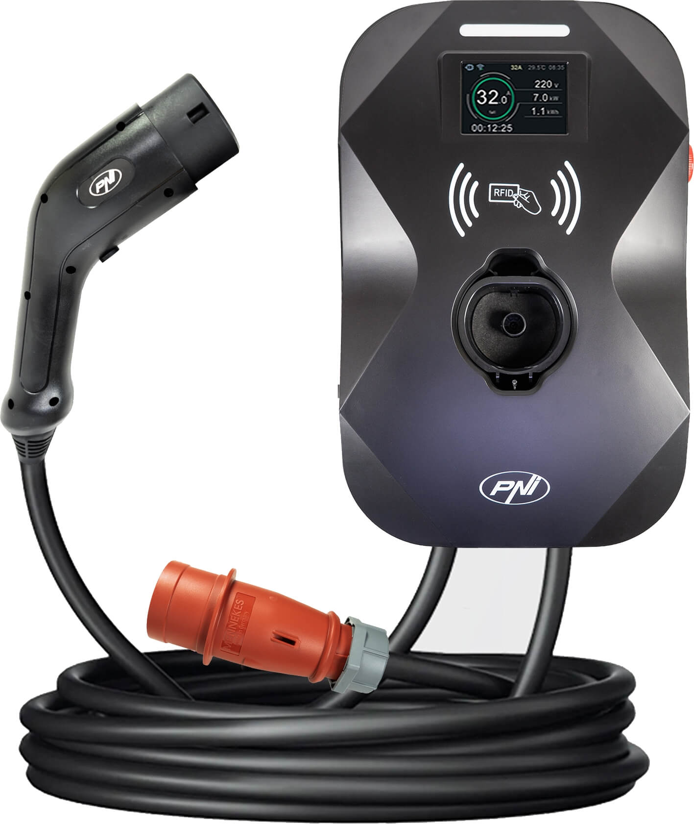 Sähköauton laturi 5 m | 3-vaihe | 22 kW | Type 2, PNI