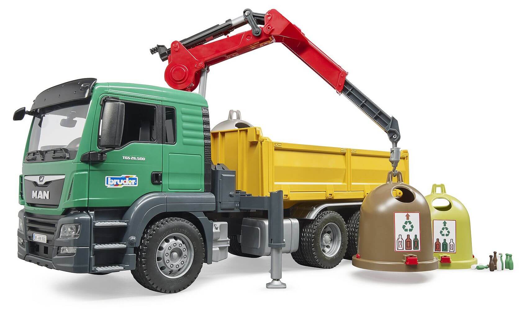 Lelu Kuorma-auto MAN TGS ja lasinkierrätysastioita (1:16), Bruder