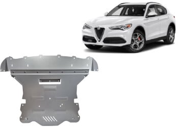 Pohjapanssari moottorille ja j&auml;&auml;hdyttimelle Alfa Romeo Stelvio  (2016➟), alumiinia