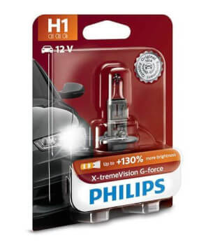 Ajovalopolttimo, H1, X-tremeVision G-force 1 kpl,  Philips