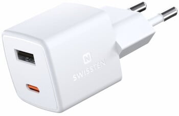 Matkalaturi mini GaN USB-C + USB, 30W, Swissten