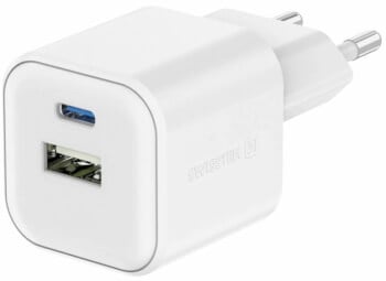Pikalaturi USB-C + USB-A, 20 + 18 W, Swissten