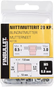 Niittimutteri M5 x 13 mm 20 kpl, Finbullet