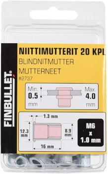 Niittimutteri M6 x 16 mm 20 kpl, Finbullet