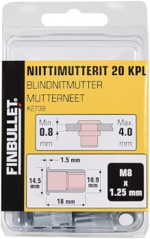 Niittimutteri M8 x 18 mm, 20 kpl, Finbullet