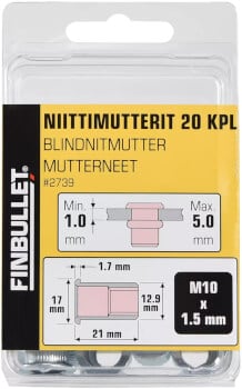 Niittimutteri M10 x 21 mm 20 kpl, Finbullet