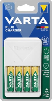 Paristolaturi Plug Charger + 4 kpl AA 2100 mAh, Varta