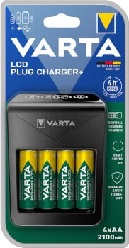 Paristolaturi LCD Plug Charger + 4 kpl AA 2100 mAh, Varta