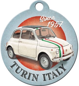Avaimenper&auml; Fiat 500 - Turin Italy 4 cm, Nostalgic Art