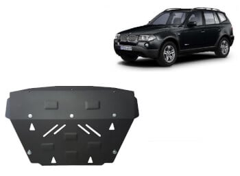 Pohjapanssari BMW X3 E83 (2003-2010), j&auml;&auml;hdytin, etupuskuri, ter&auml;st&auml;