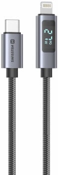 Latauskaapeli USB-C / Lightning LCD 1,5 m, Swissten