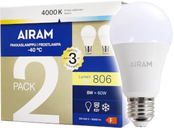 Led pakkaslamppu E27, 806 lm, 2 kpl, Airam