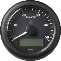 Kierroslukumittari k&auml;ytt&ouml;tuntimittarilla 85 mm 12/24 V, VDO - 0-5000 rpm, Musta mittari