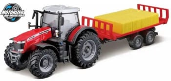 Lelu Massey Ferguson 87405 traktori ja paalikärry (1:64), Bburago