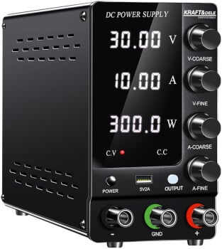 Säädettävä virtalähde 0–30 V / 10 A, Kraft & Dele