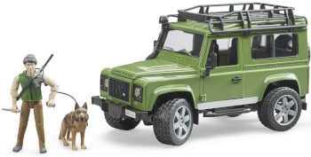 Lelu Maastoauto Land Rover Defender ja metsästäjä ja koira (1:16), Bruder