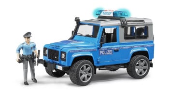Lelu Poliisiauto Land Rover Defender ja poliisi (1:16), Bruder