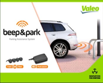 Peruutustutka nelj&auml;ll&auml; sensorilla ja &auml;&auml;nimerkill&auml;, Valeo